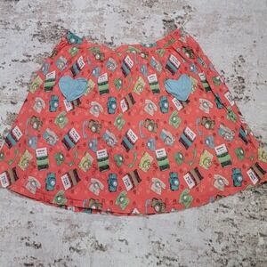 LINDY BOP Retro Novelty Office Print Skirt Peach w/ Heart Pockets Size 22